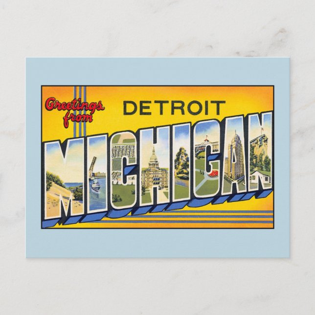 Vintage Grüße von Detroit Michigan Postkarte (Vorderseite)