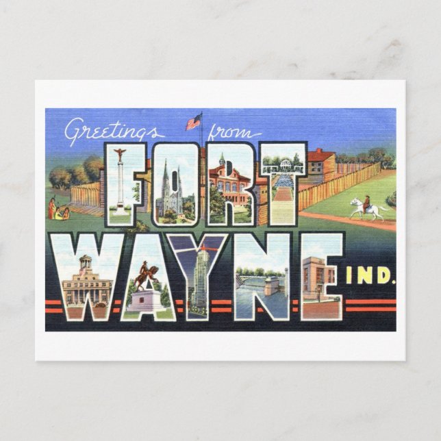 Vintage Grüße von Fort Wayne, Indiana Postkarte (Vorderseite)