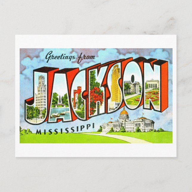 Vintage Grüße von Jackson, Mississippi, Postkarte (Vorderseite)