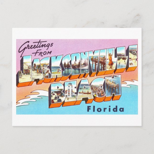 Vintage Grüße von Jacksonville Beach, Florida Postkarte (Vorderseite)