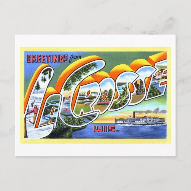 Vintage Grüße von La Crosse, Wisconsin, Postkarte (Vorderseite)