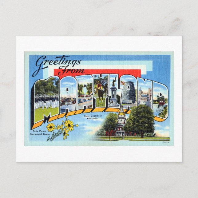 Vintage Grüße von Maryland Reiseplakat Postkarte (Vorderseite)