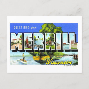 Vintage Grüße von Merrill, Wisconsin, Postkarte