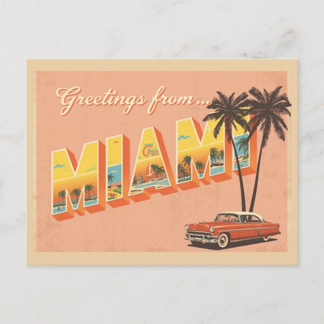Vintage "Grüße von Miami" Postkarte (Vorderseite)