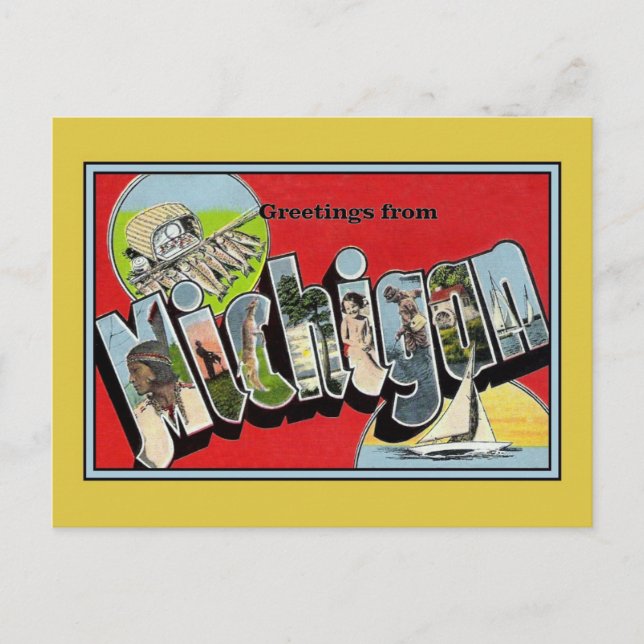 Vintage Grüße von Michigan Postkarte (Vorderseite)