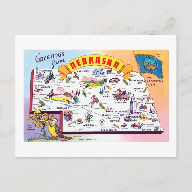 Vintage Grüße von Nebraska Reiseplakat Postkarte (Vorderseite)