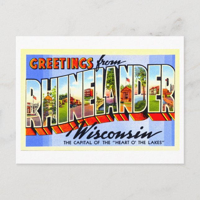 Vintage Grüße von Rhinelander, Wisconsin, Postkarte (Vorderseite)