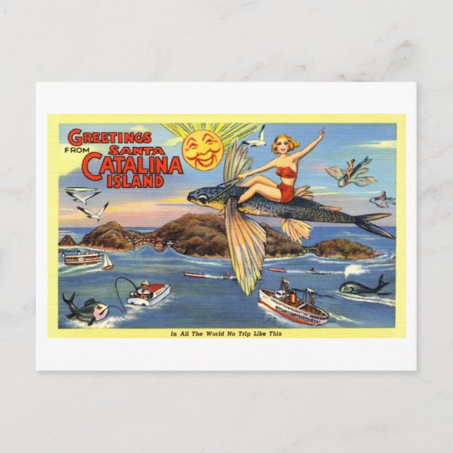Vintage Grüße von Santa Catalina Postkarte (Vorderseite)