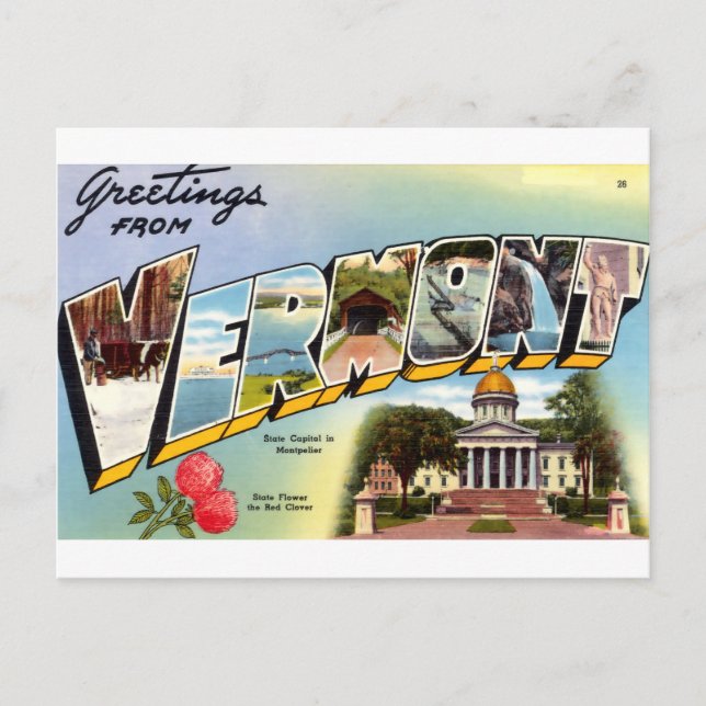 Vintage Grüße von Vermont Travel Postkarte (Vorderseite)
