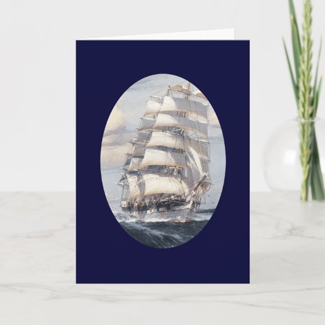 Vintage Grußkarte für das Segelschiff Feiertagskarte (Vorderseite)
