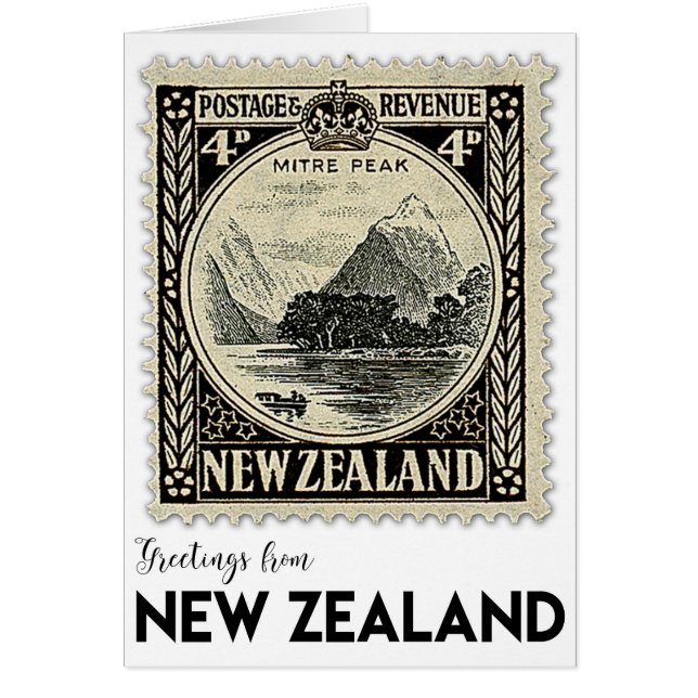 Vintage Grußkarte für Neuseeland Briefmarke (Vorne)