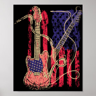 Vintage Guitar Amerikanische US-Flagge Poster