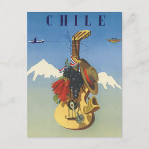 Vintage Guitar Chile Reisen Postkarte