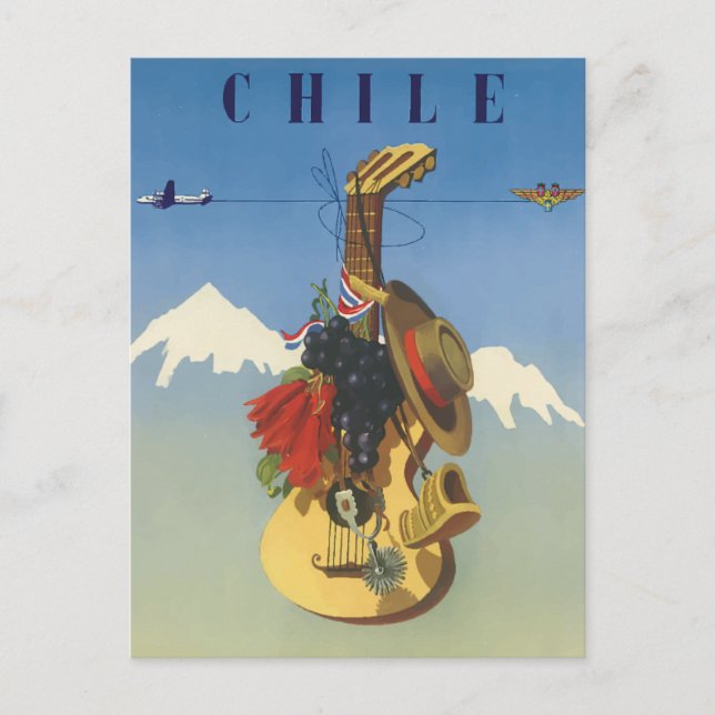 Vintage Guitar Chile Reisen Postkarte (Vorderseite)
