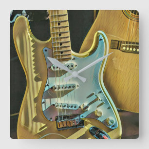 Vintage guitarist birthday gift quadratische wanduhr