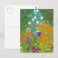 Vintage-Gustav-Klimt-Häuslicher-Garten-Blumenkunst