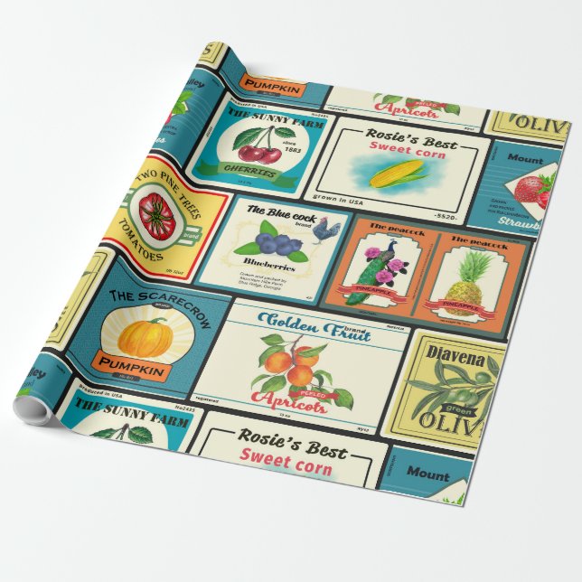 Vintage Gütesiegel in Dosen Geschenkpapier (Ungerollt)