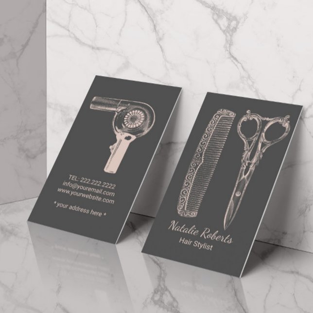 Vintage Haarstickerei & Comb Pink & Grau Visitenkarte (Von Creator hochgeladen)