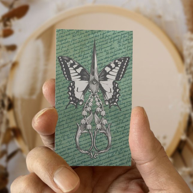 Vintage Haarstühle Antiquitätenschere & Schmetterl Visitenkarte (Von Creator hochgeladen)