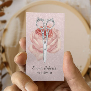 Vintage Haarstühle Schere & Blume Rosa Visitenkarte