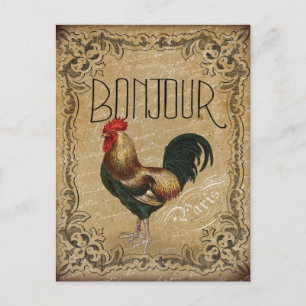 Vintage Hahn Bonjour Paris Postkarte