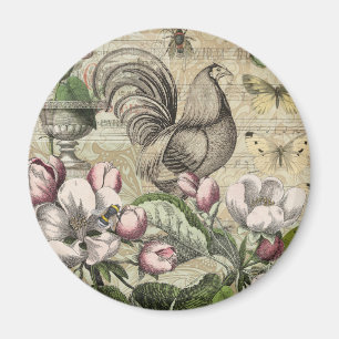Vintage Hahn Garten Collage Kunst: Französisches L Magnet