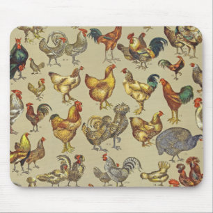 Vintage Hahn Hühner Muster: Farmhouse-Kunst Mousepad