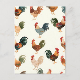Vintage Hahn Muster im Landhausstil Postkarte
