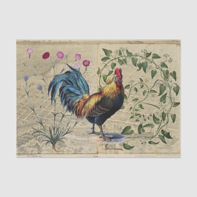 Vintage Hahn Rebenkarte Seidenpapier (Vorderseite)
