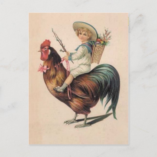 Vintage Hahn Ride Postkarte (Vorderseite)