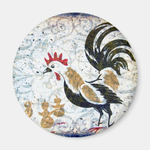 Vintage Hahn und Küken Magnet
