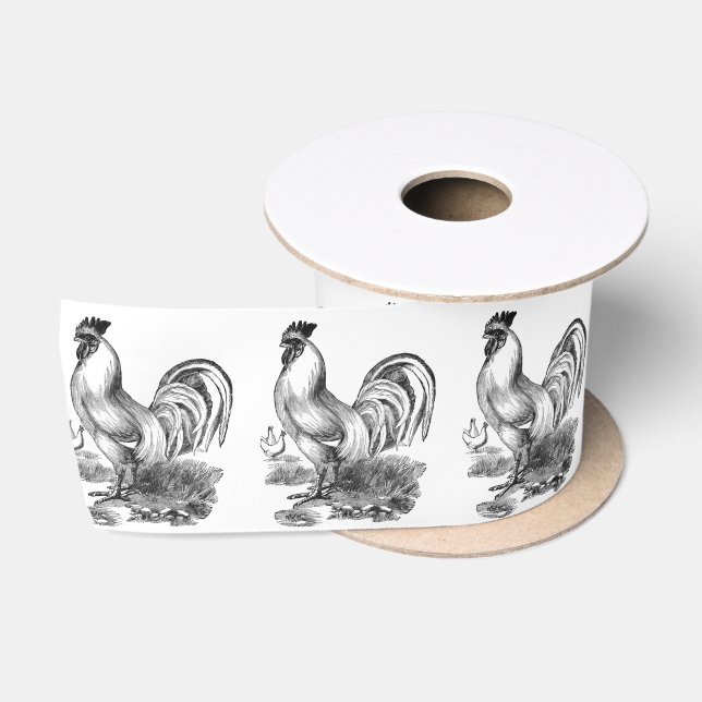 Vintage Hahnillustration Satinband (Spule)
