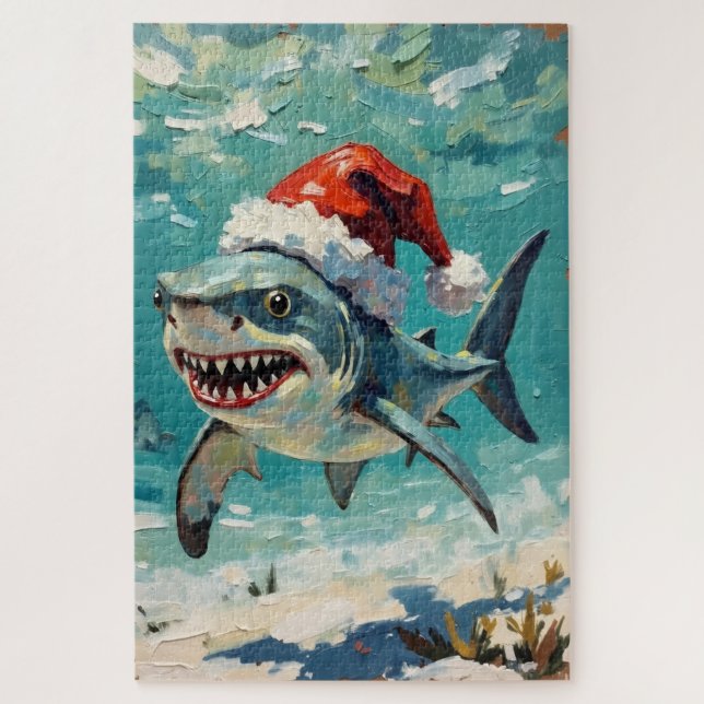 Vintage-Hai mit Weihnachtsmannmütze Weihnachtskuns (Vertikal)