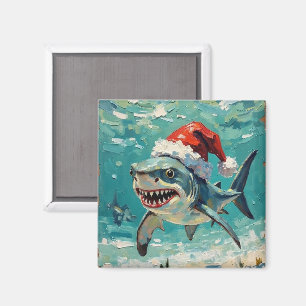 Vintage-Hai mit Weihnachtsmannmütze Weihnachtskuns Magnet