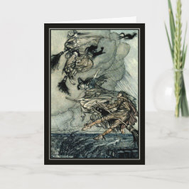 Vintage Halloween Arthur Rackham Flying Hexen Karte