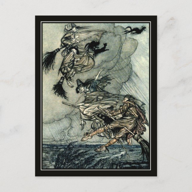 Vintage Halloween Arthur Rackham Flying Hexen Postkarte (Vorderseite)