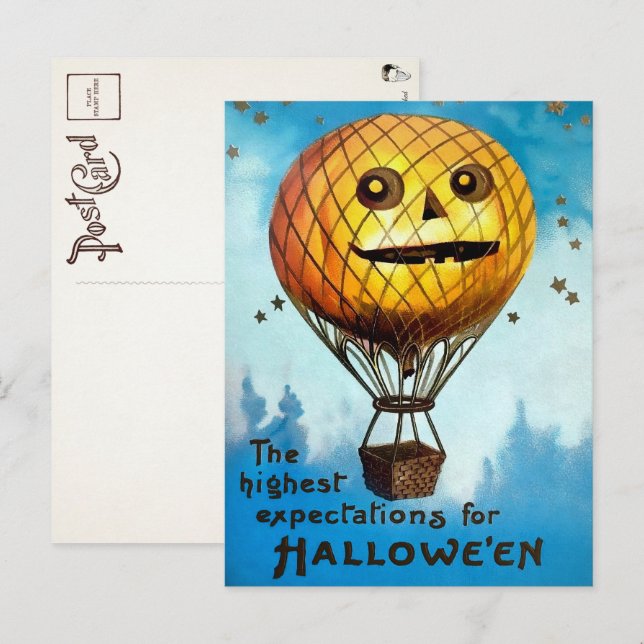 Vintage Halloween-Ballon-Postkarte Postkarte (Vorne/Hinten)