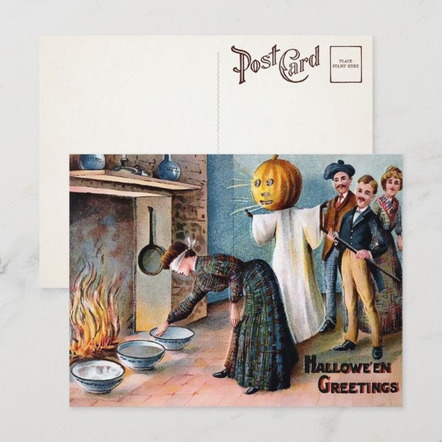 Vintage Halloween-Begrüßungskarte Postkarte (Vorne/Hinten)