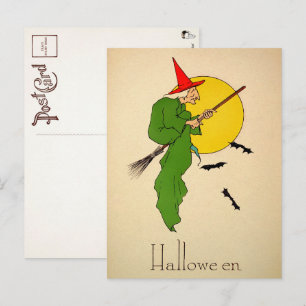 Vintage-Halloween-Besen-Hexen-Postkarte Postkarte