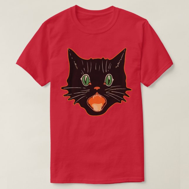 Vintage Halloween Black Cat Scaredy Cat T-Shirt (Design vorne)