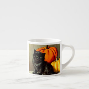 Vintage Halloween Black Cat und Pumpkins Espressotasse