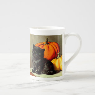 Vintage Halloween Black Cat und Pumpkins Prozellantasse