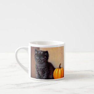 Vintage Halloween Black Kitten Illustration Espressotasse