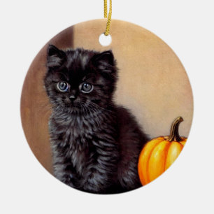 Vintage Halloween Black Kitten Illustration Keramik Ornament