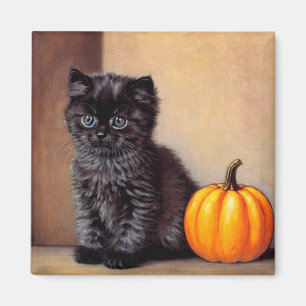 Vintage Halloween Black Kitten Illustration Magnet