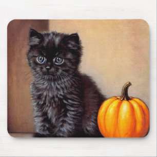 Vintage Halloween Black Kitten Illustration Mousepad