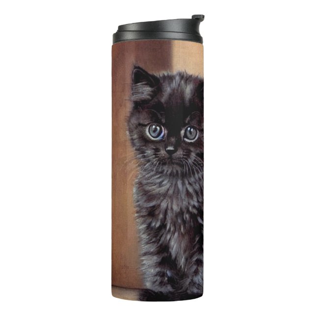 Vintage Halloween Black Kitten Illustration Thermosbecher (Nach links gedreht)