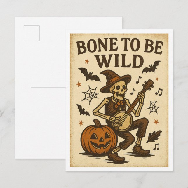Vintage Halloween Bone to be Wild Postkarte (Vorne/Hinten)
