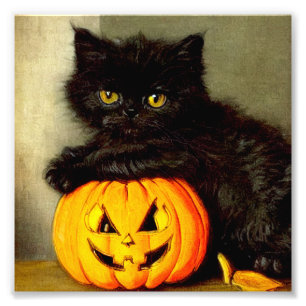 Vintage Halloween Cat and Jack-o’-Laterne Fotodruck