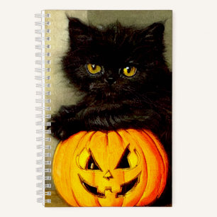 Vintage Halloween Cat and Jack-o’-Laterne Notizbuch